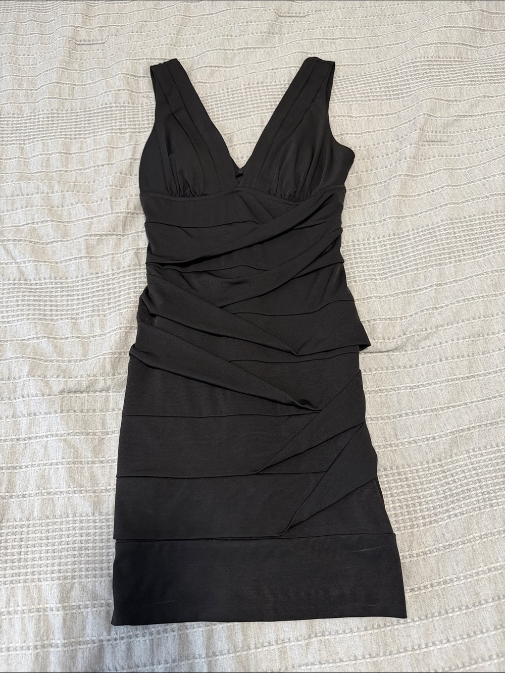 Emerald Sundae Black V-Neck Ruched Mini Dress